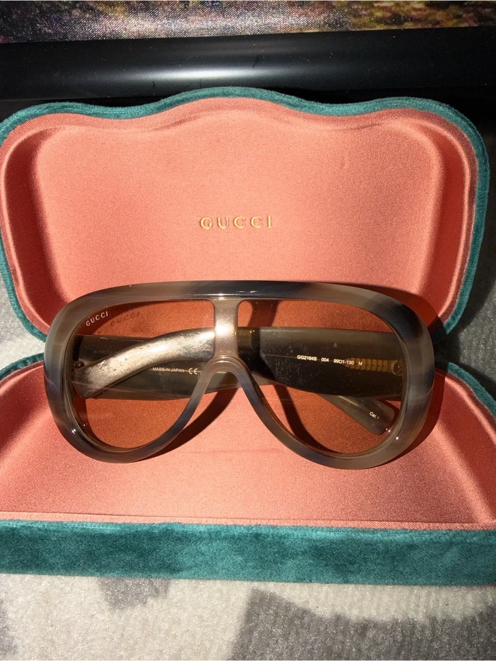 Gucci GG2164S oversized aviator sunglasses with velvet hard case